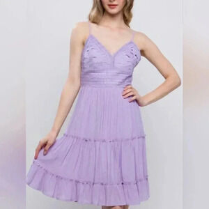 LOVE TREE Lace Detail Tied V-Neck Mini Cami Dress, lavender, size small